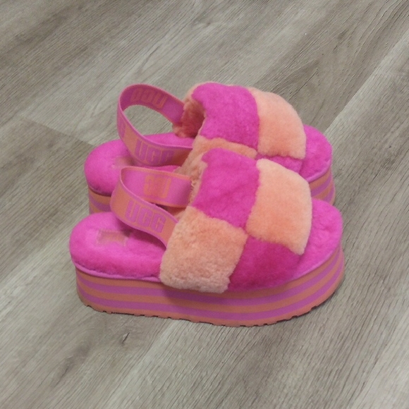 UGG Disco Pink and Orange Fluffy Platforms - Picture 1 of 6
